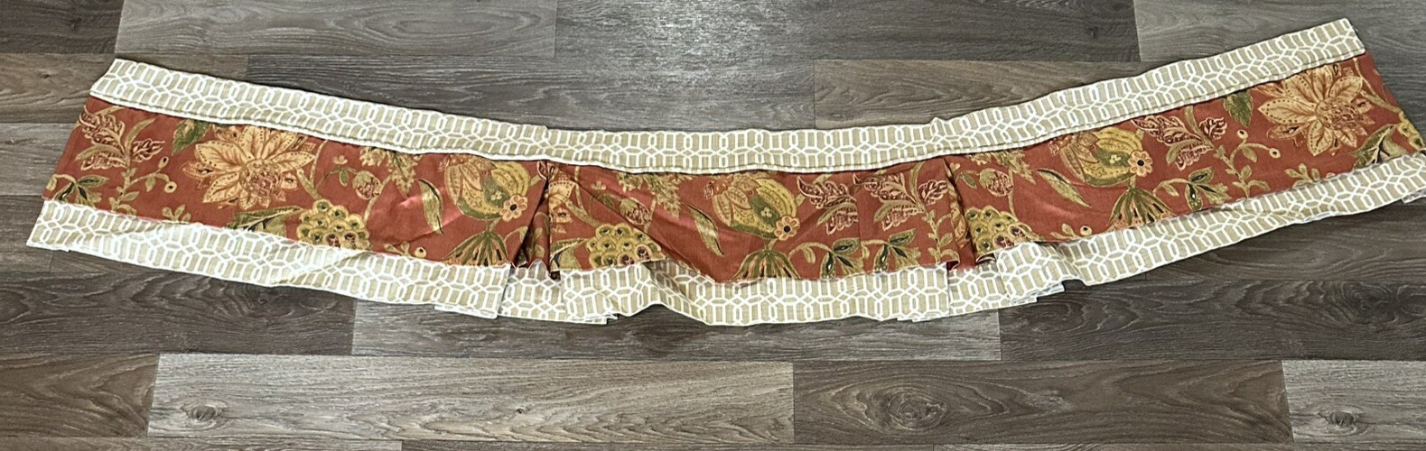 1 Window Valance Rust green beige white lined cotton blend 75″X13″