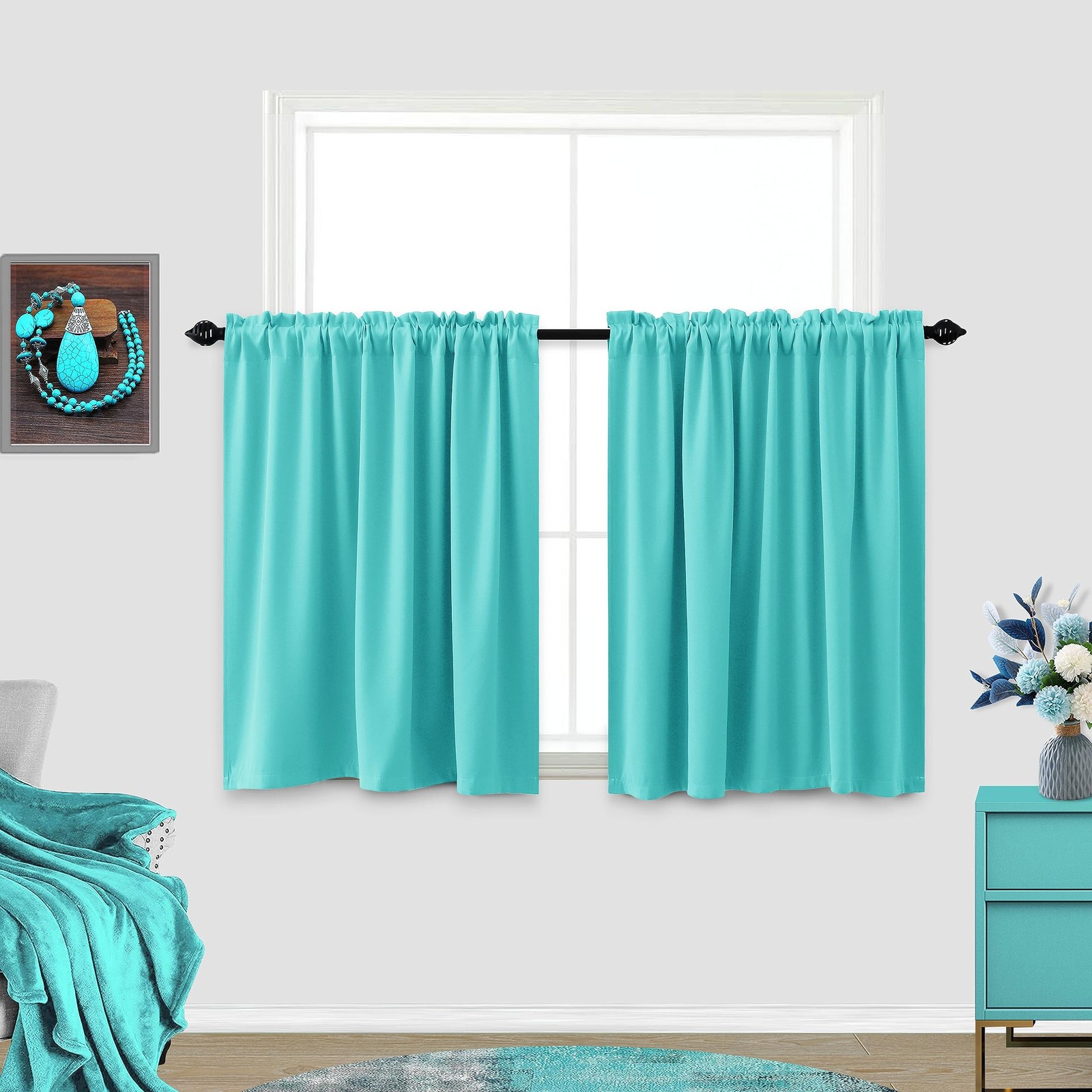 Turquoise Curtains for Laundry Room Windows,Cabinet Curtains for Under Kitche…