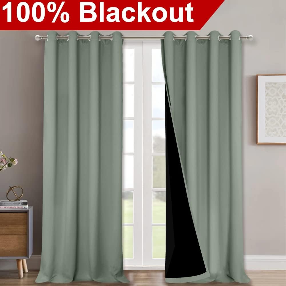 100% Blackout Window Curtain Panels, Heat and Full Light Blocking Drapes with Bl