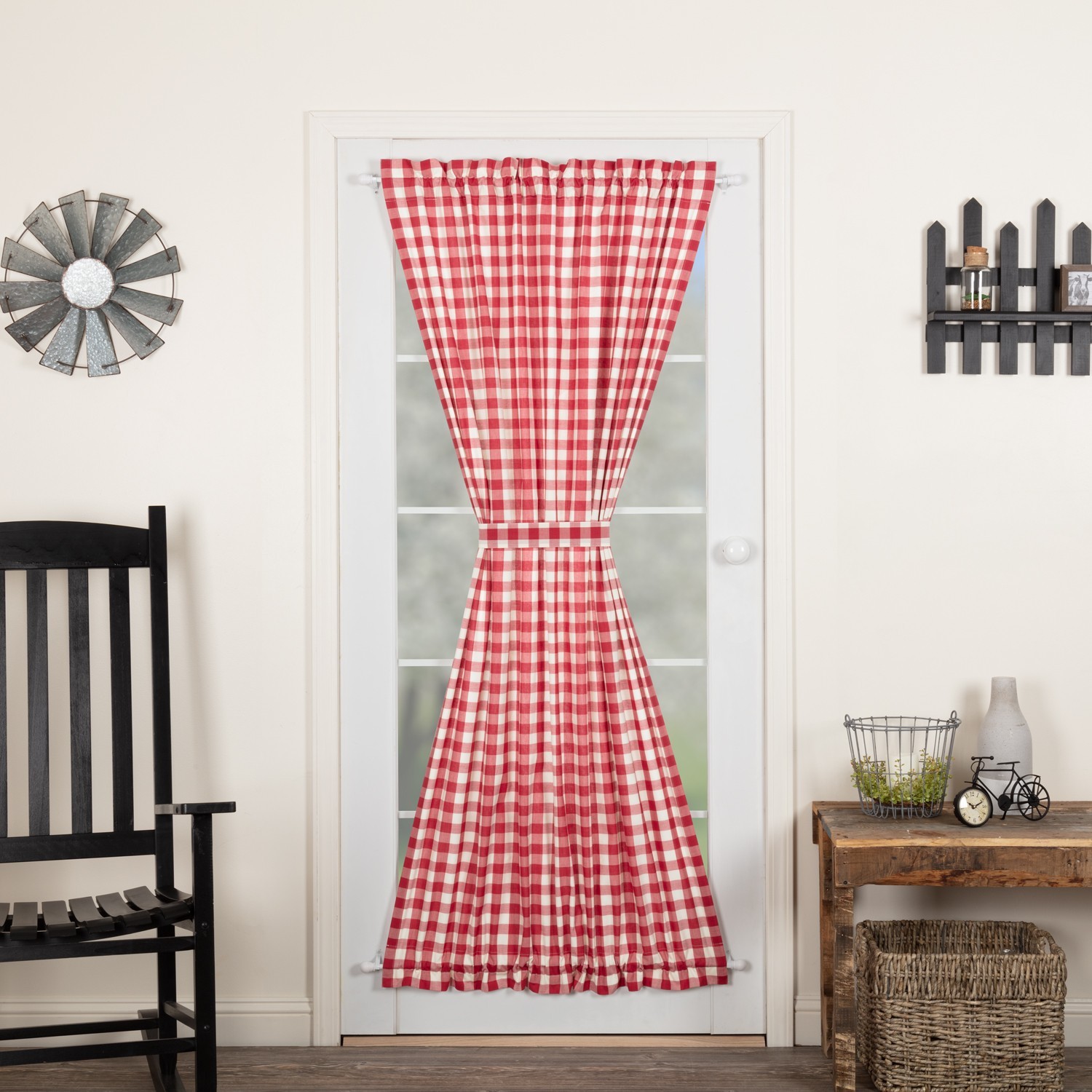 Annie Buffalo Red Check Door PANEL Set Country CURTAINS Cottage Farmhouse VHC