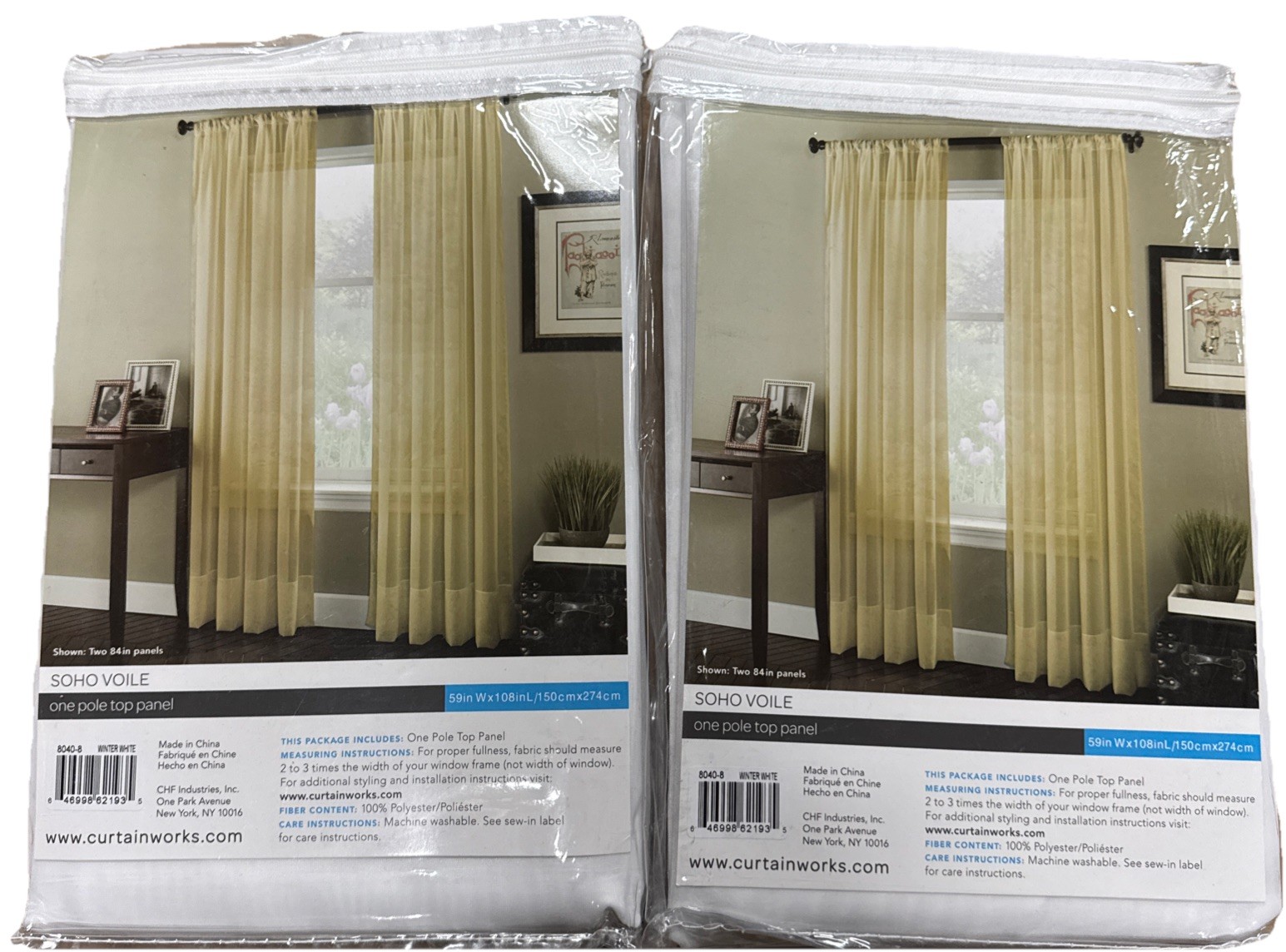 Curtain Works Soho Voile One Pole Top Panel White 2 Pack (59”x108”x150cmx274cm)