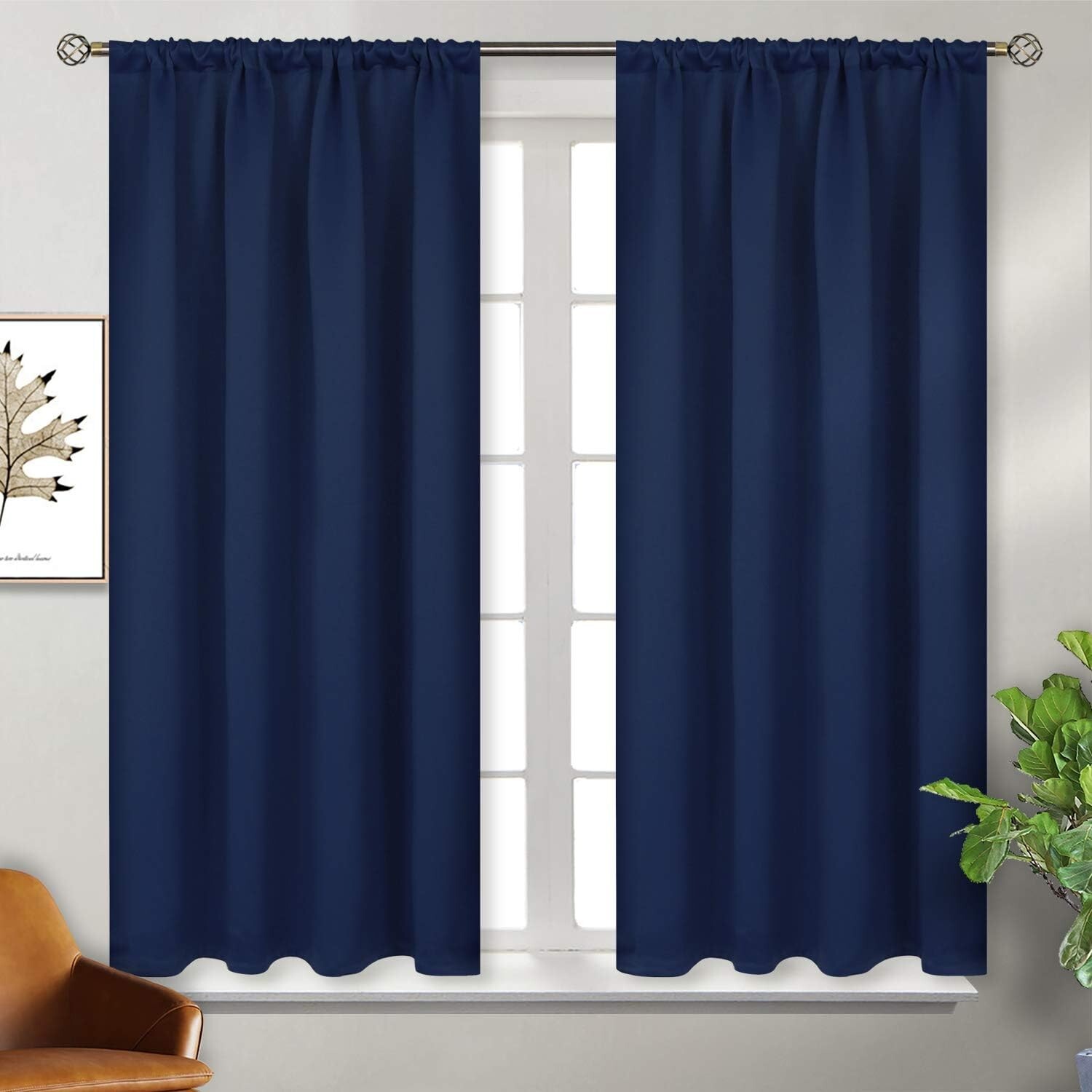 BGment Rod Pocket and Back Tab Blackout Curtains 52 x 45 Inch, 2 Panels, Navy