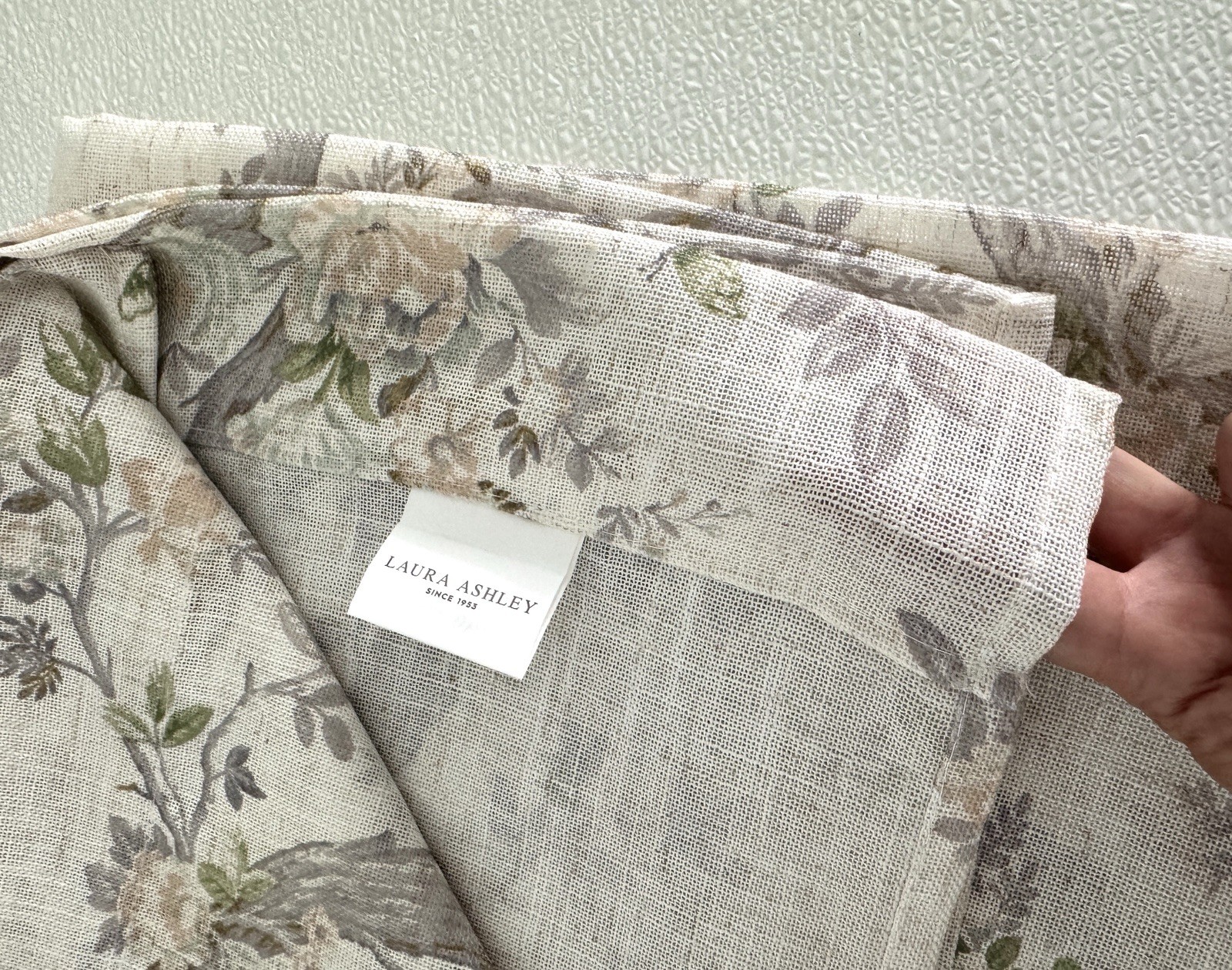 Laura Ashley Window Curtains 2 Panels 38 x 84″ Linen Khaki Gray Cream Pole Top