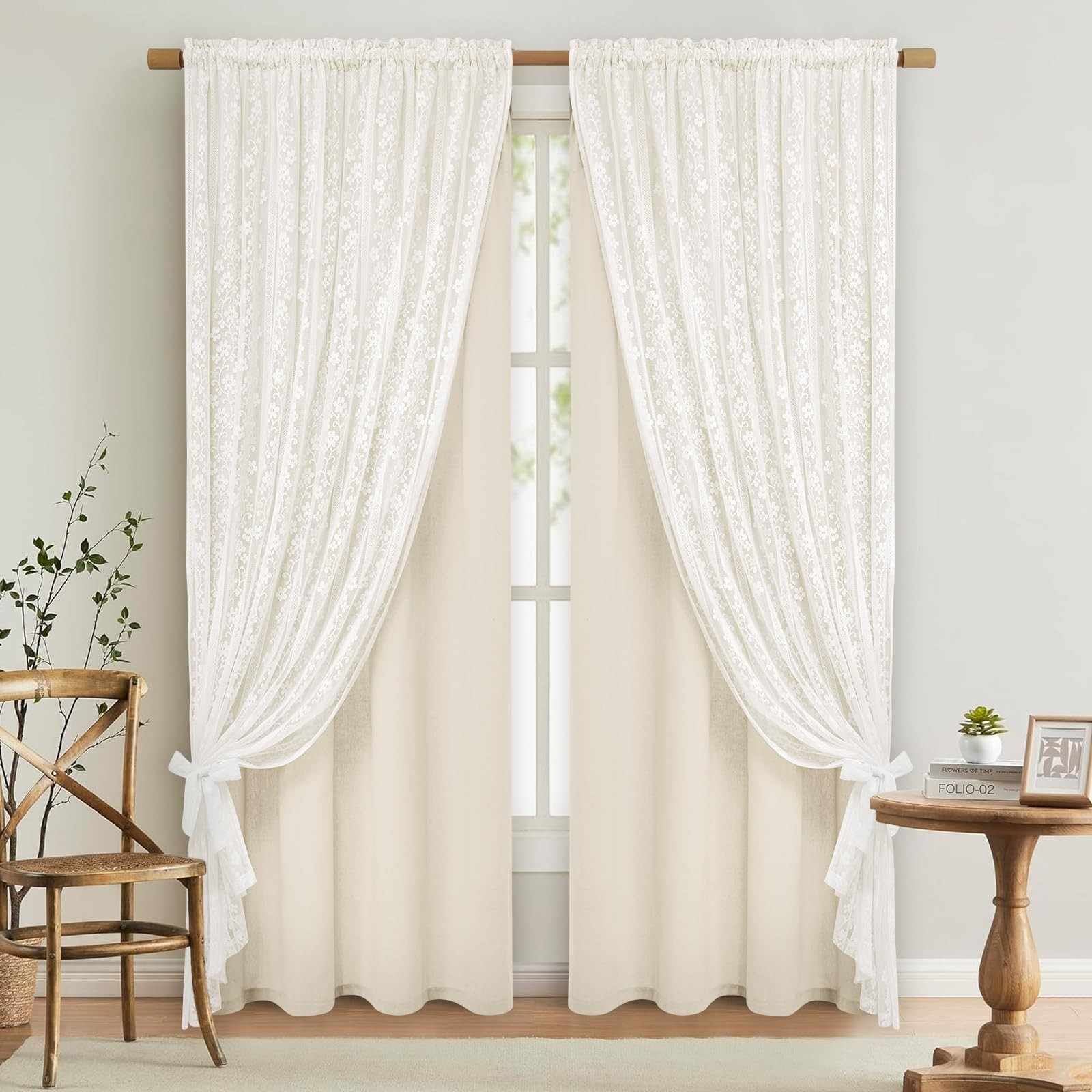 ASPMIZ Linen Curtains for Bedroom, Double Layered Boho Curtain for Living Roo…