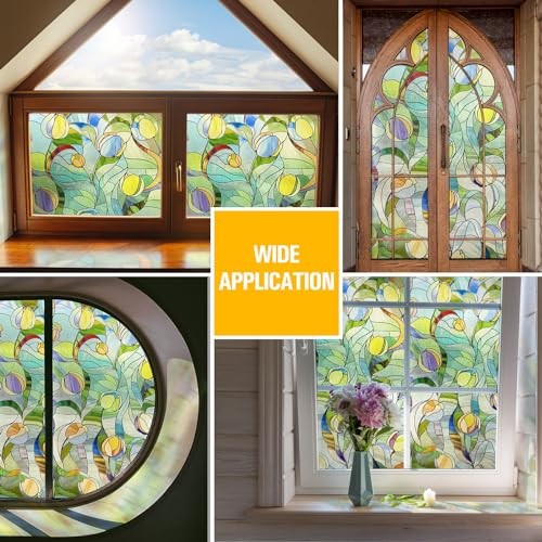 3D Stained Glass Window Film, Decorative Window Privacy Film for