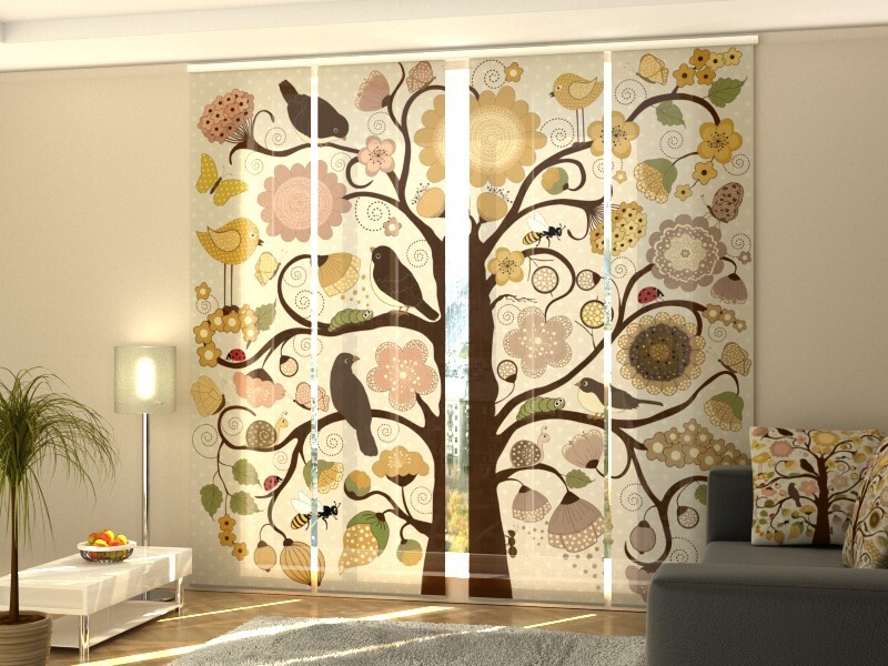 Sliding Panel Curtains for Sliding Glass Door, any custom size – Tree with birds
