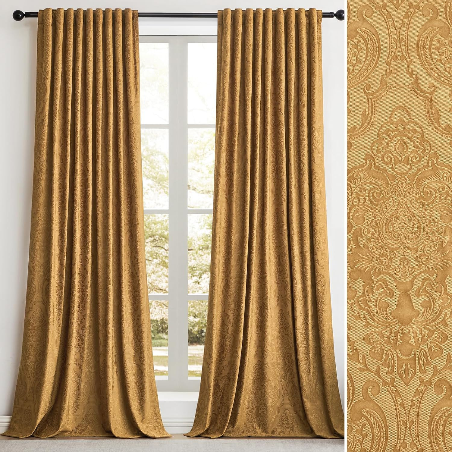 Brown Gold Velvet Curtains 72 Inch Long for Living Room,2 Panels