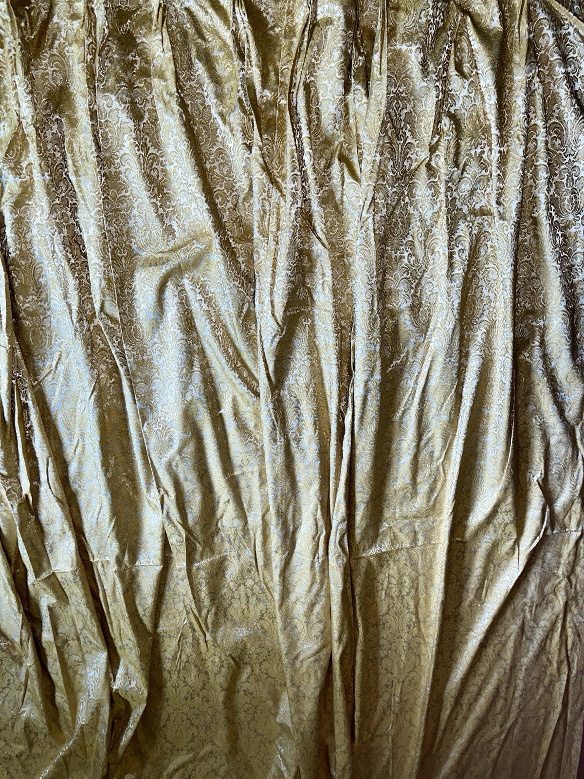 Pinch Pleat Drapery Panel In Yellow Gold Brocade W/line.15 Pleats, 72” W x 85” L