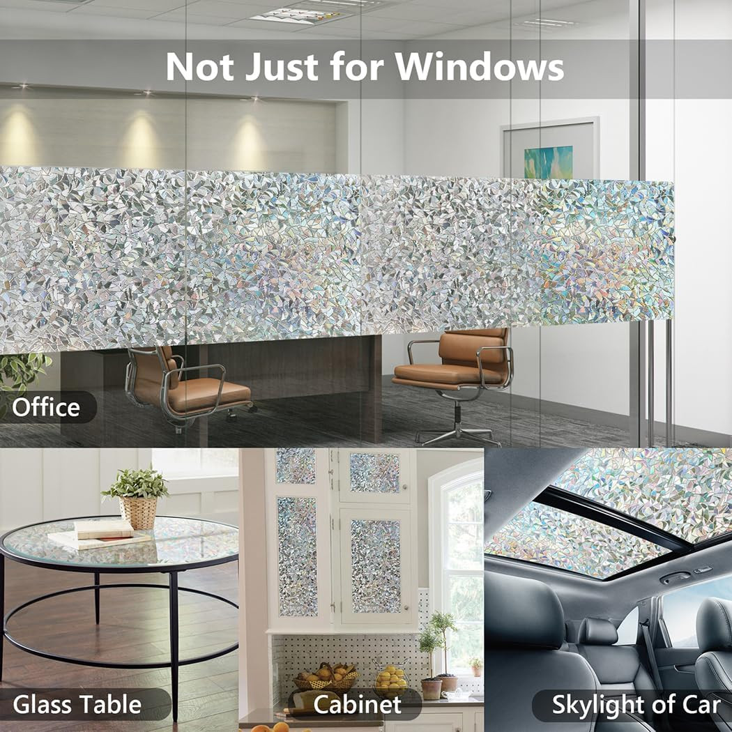 Rainbow Window Privacy Film Decorative Sticker,3D Static Stained Glass Window Cl