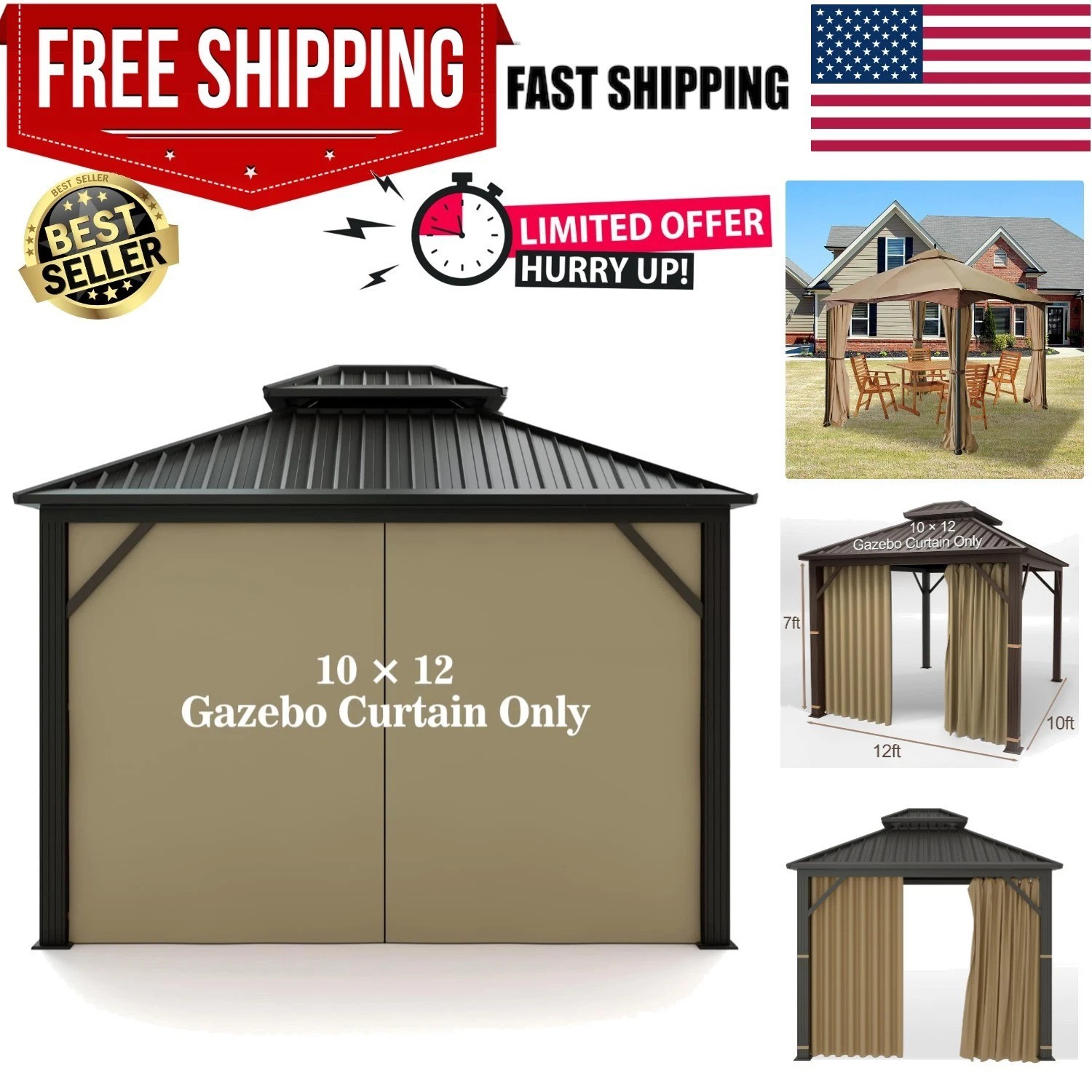 Durable Khaki Gazebo Replacement Curtain – UV-Resistant & Water-Repellent