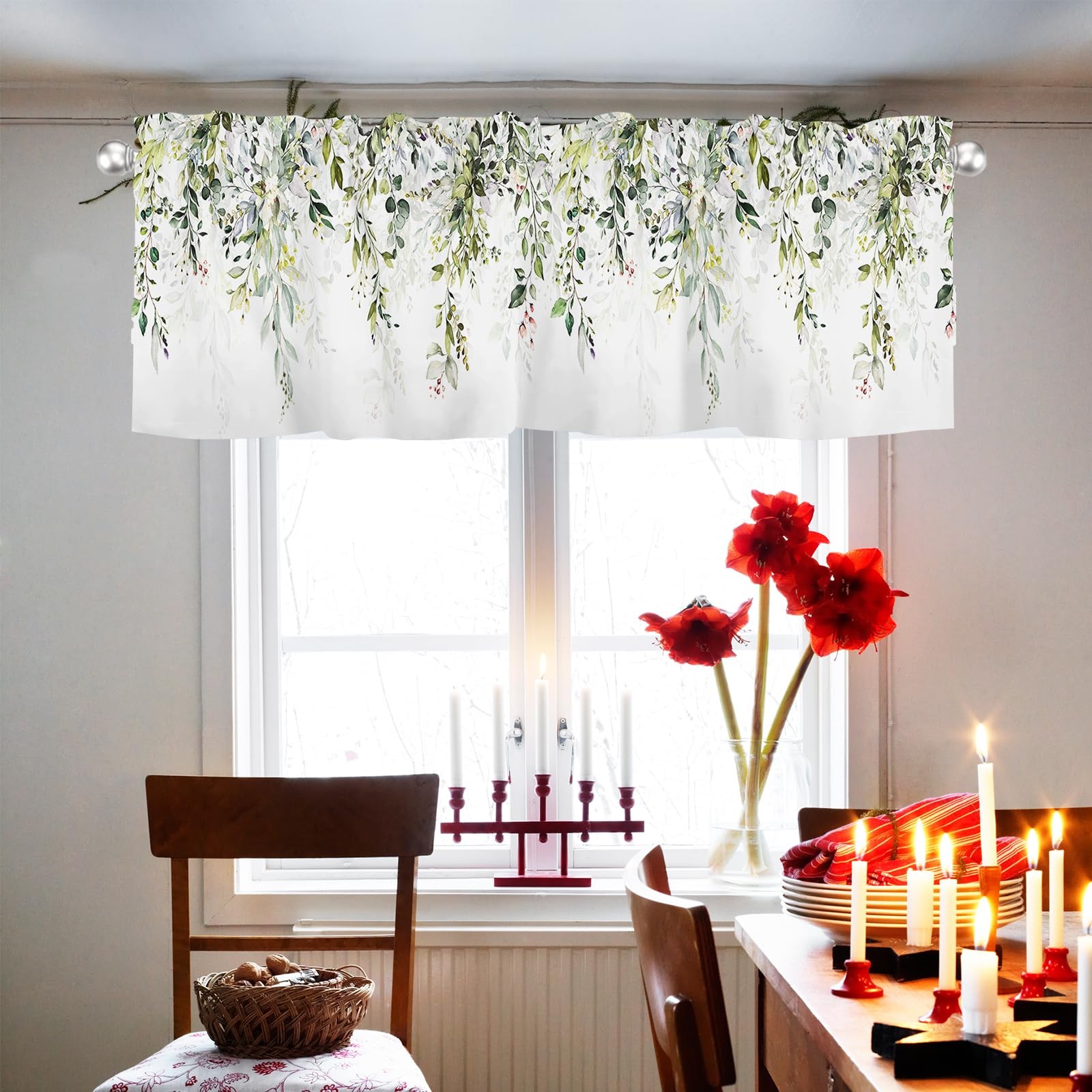 Spring Summer Eucalyptus Leaves Curtains Valances for Kitchen Windows 54×18 I…