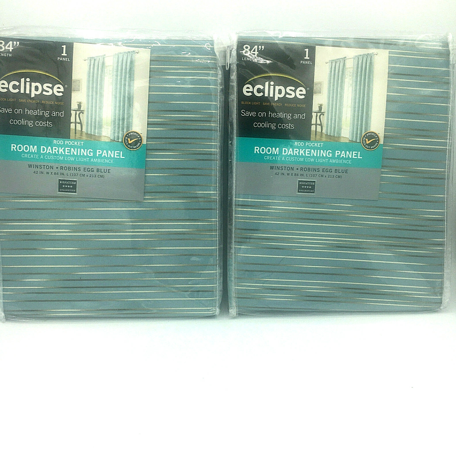 2 Panels Eclipse Room Darkening Robins Egg Blue Curtains 42×84 Blocks 98% Light