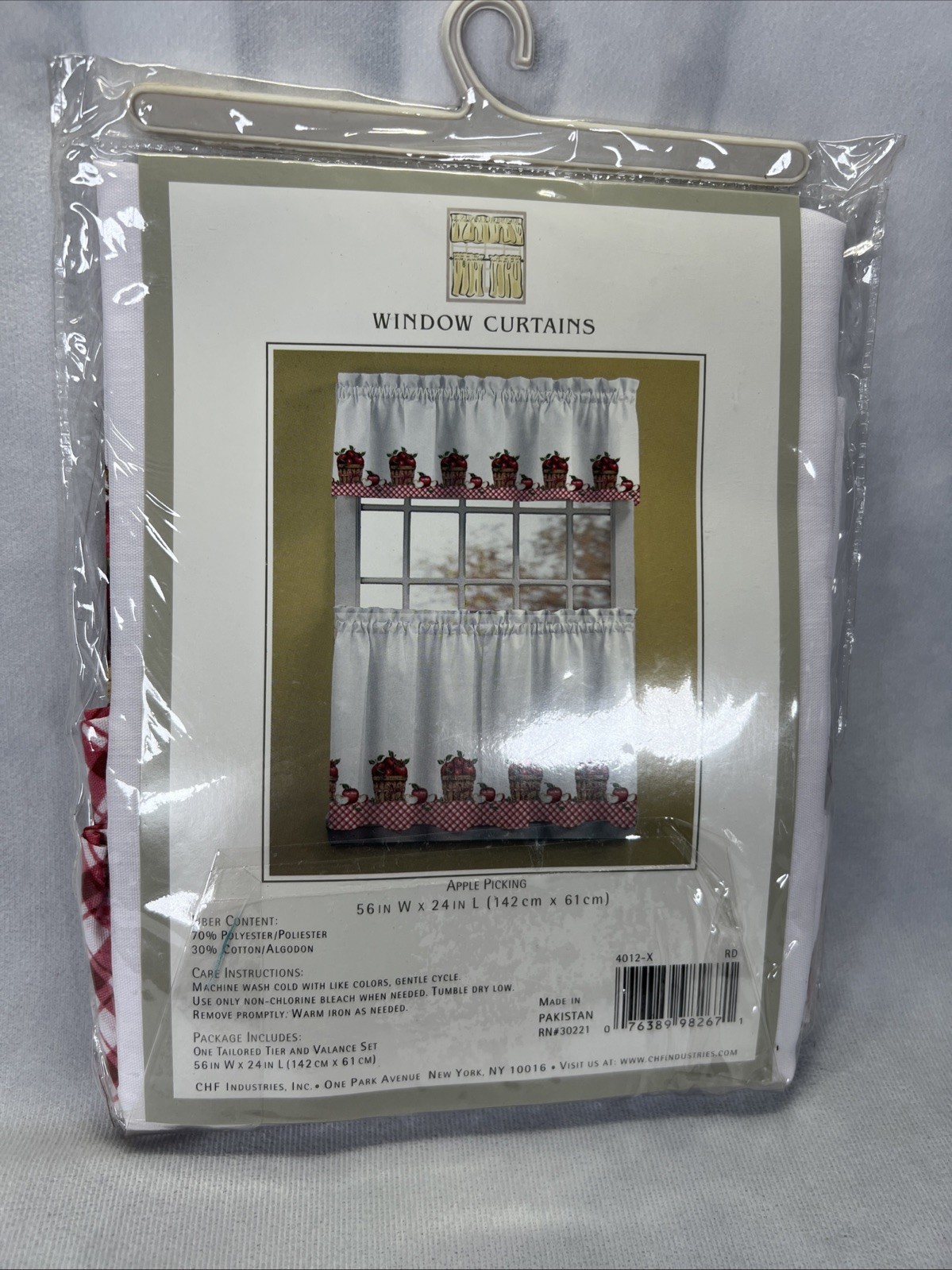 Kitchen Curtain Tier and Valance Set Red Apple Picking Gingham 56″W X 24″L Poly