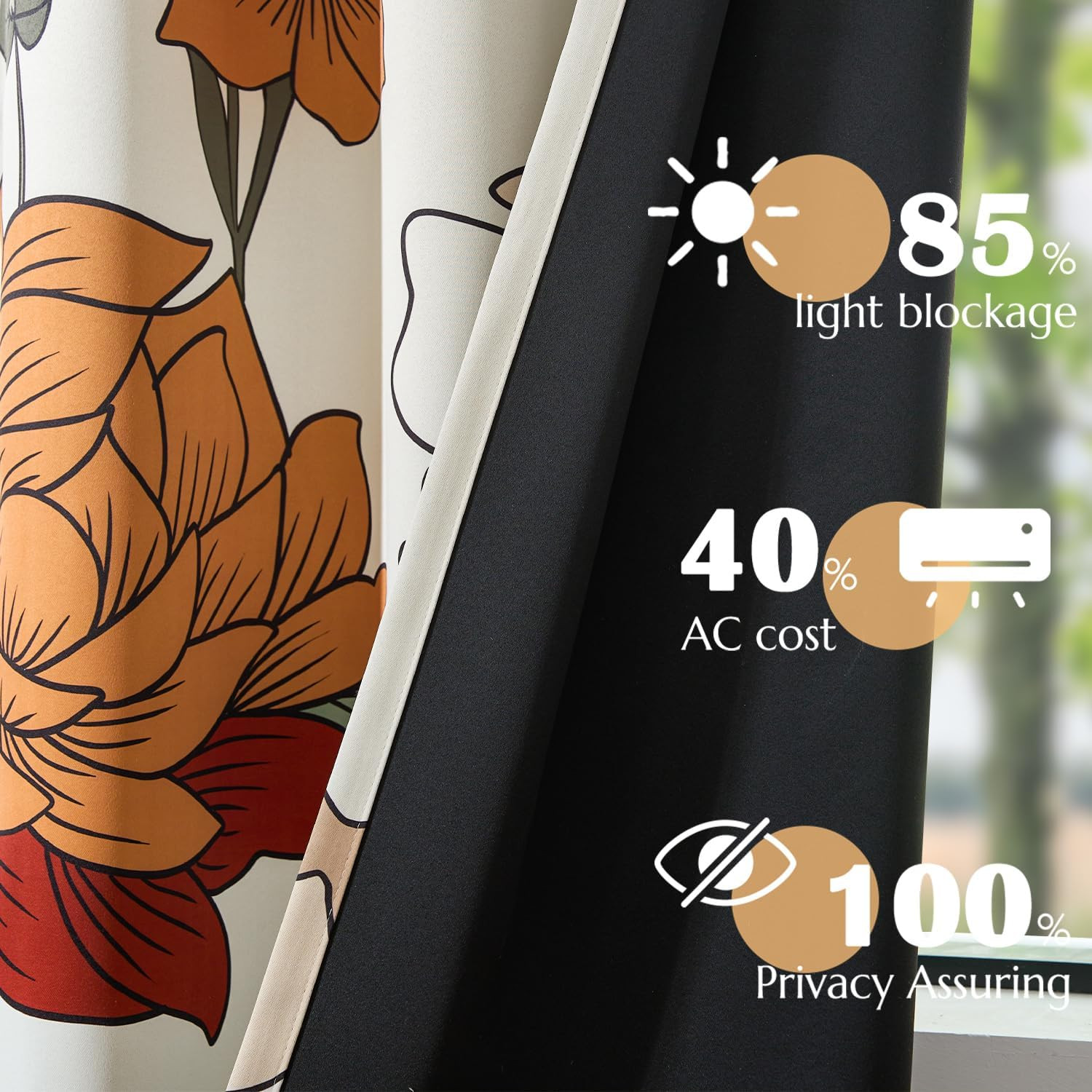Lora Vintage Floral Blackout Curtains 84″ – Boho Fall Decor, 4 Panels