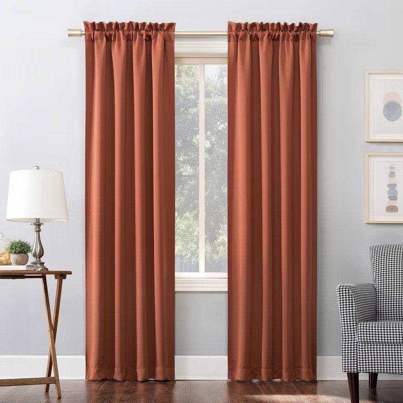 40″x63″ Pocket Curtain Panel Orange Modern Polyester Indoor Drapery – 1 Pc