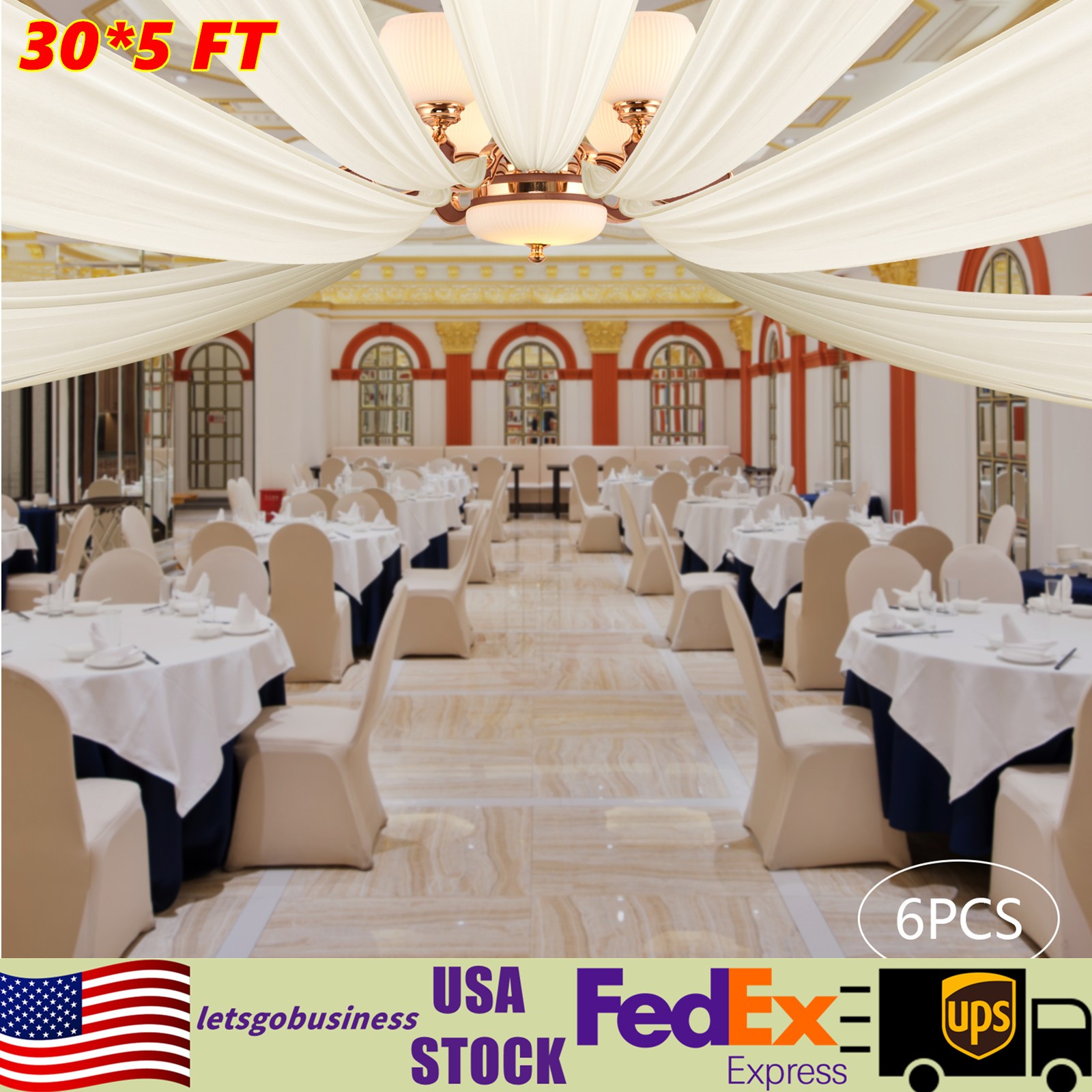 6PCS 5x30FT Ceiling Drapes Ceiling Draping Backdrop Curtains for Party Wedding
