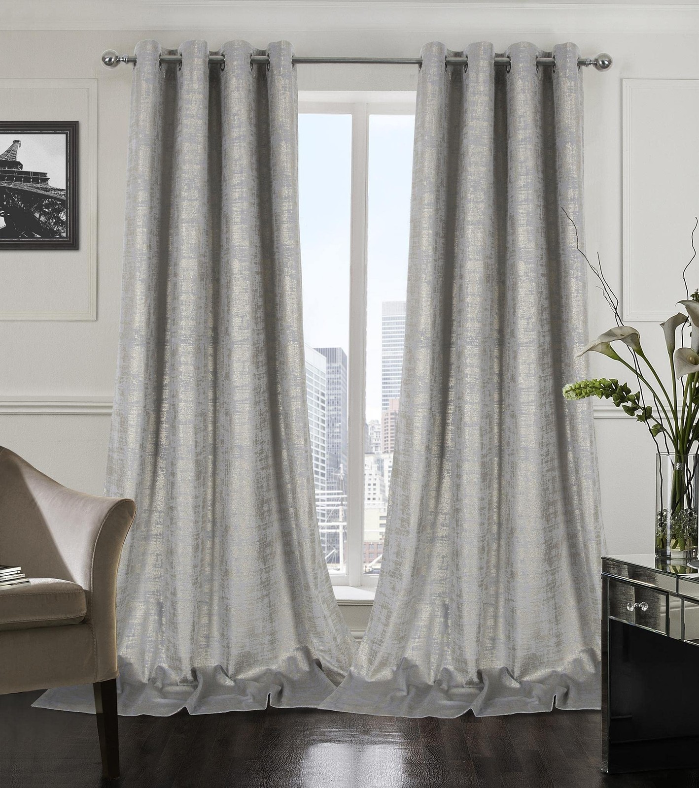 Silver Soft Velvet Curtains 120 Inch Length Long Luxury Bedroom Curtains Silv…