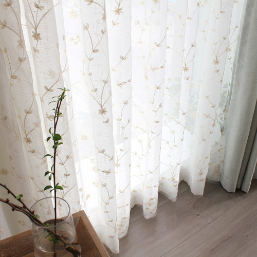 Floral Embroidered Sheer Tulle Curtains Voile Bedroom Tulle Window Blinds Drapes
