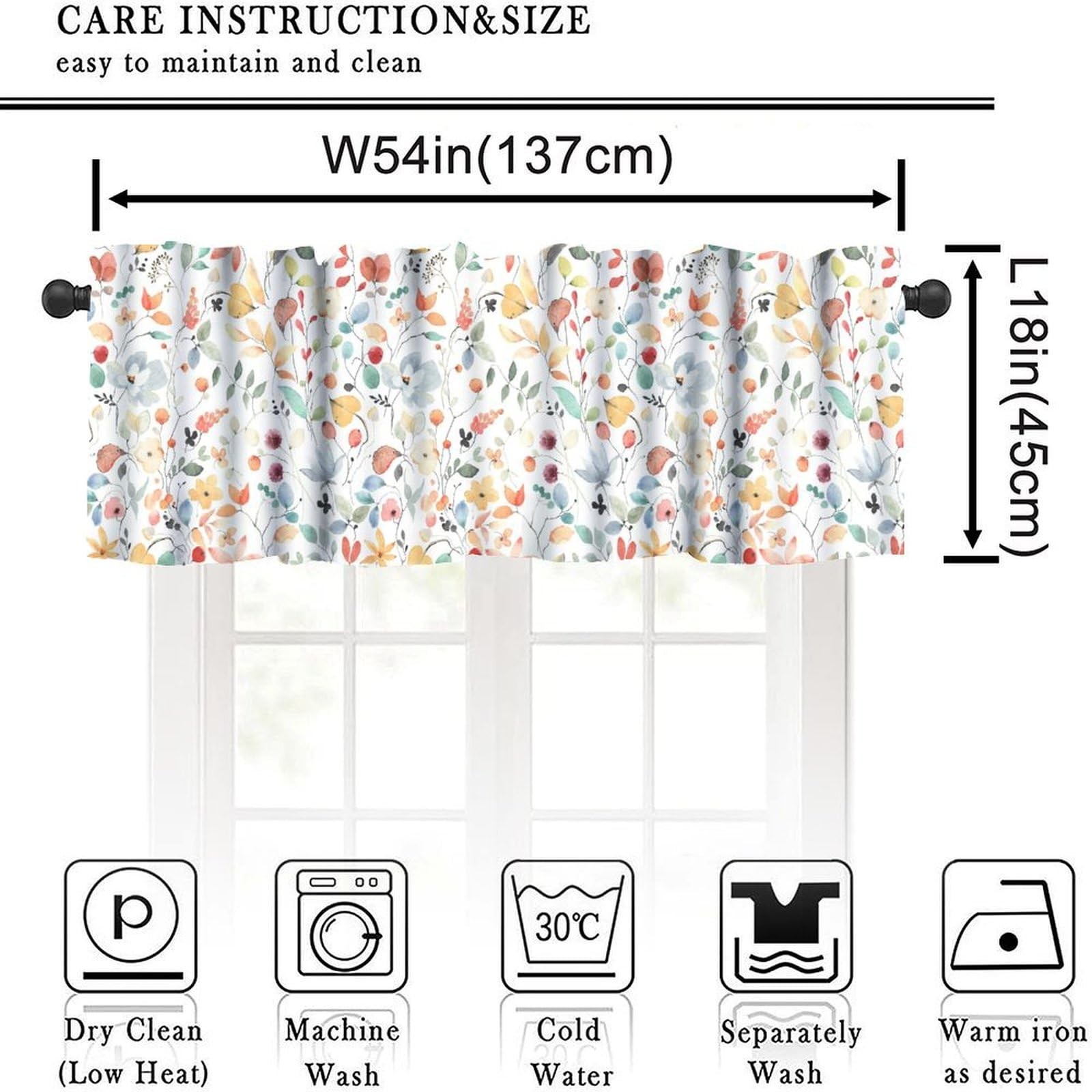 Floral Kitchen Curtains Valance, Colorful Abstract Flowers Leaves Watercolor …