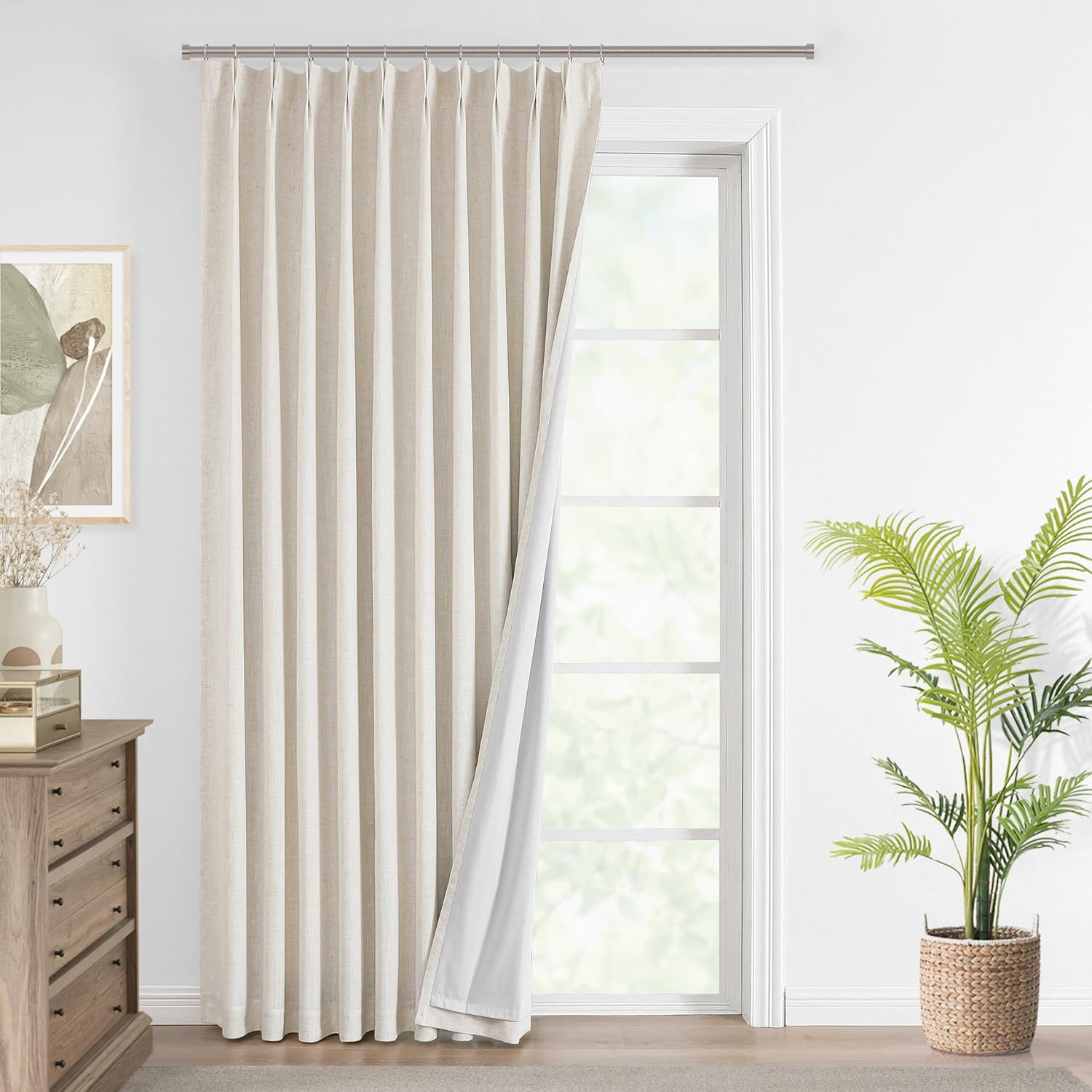Linen Blend Blackout Curtains 95″ Thermal Insulated Pinch Pleat Drapes 60″W