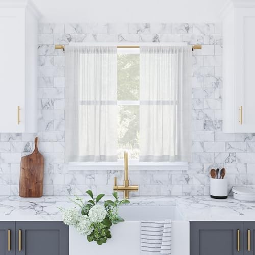 Slub Textured Linen Blend 56″ 56″W x 36″L (Pack of 2) White Cafe Curtain Pair