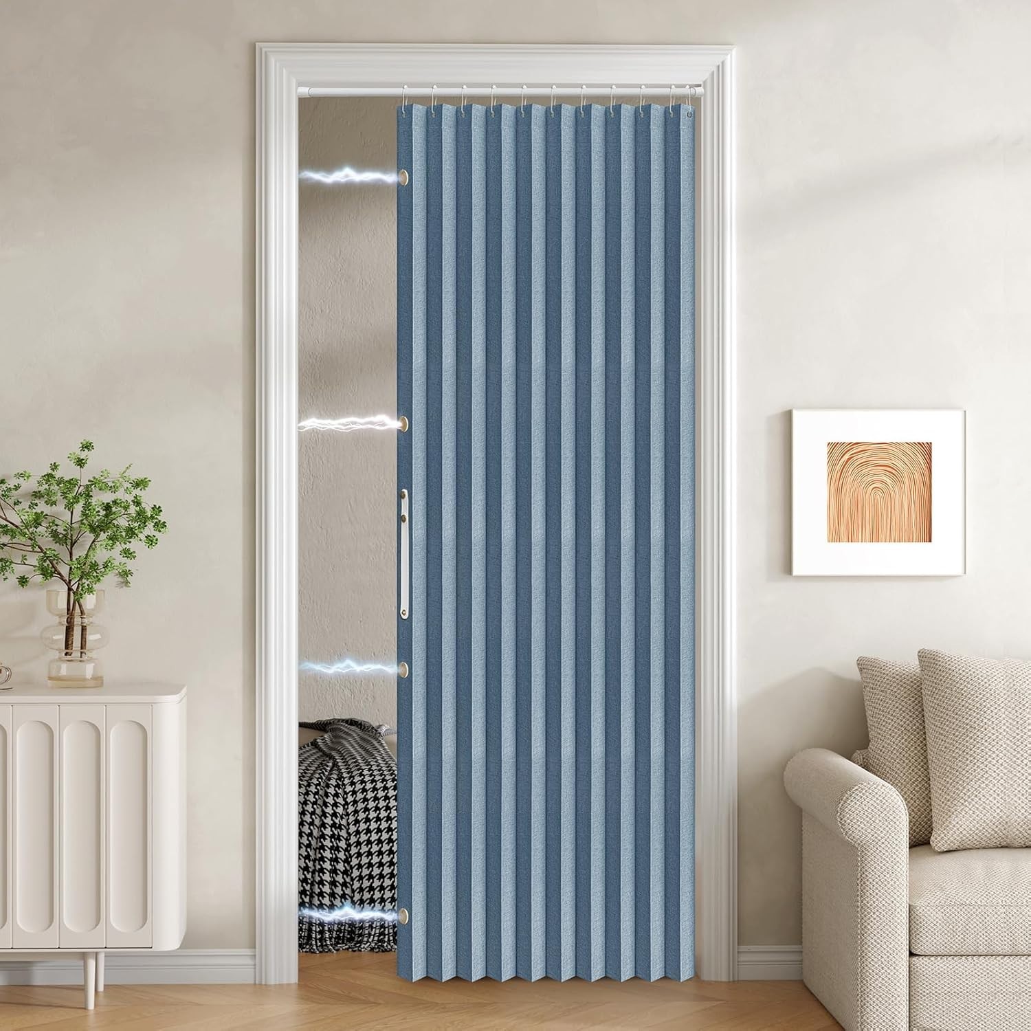 100% Blackout Fabric Folding Door Curtain with Magnetic Closure – Accordion Styl