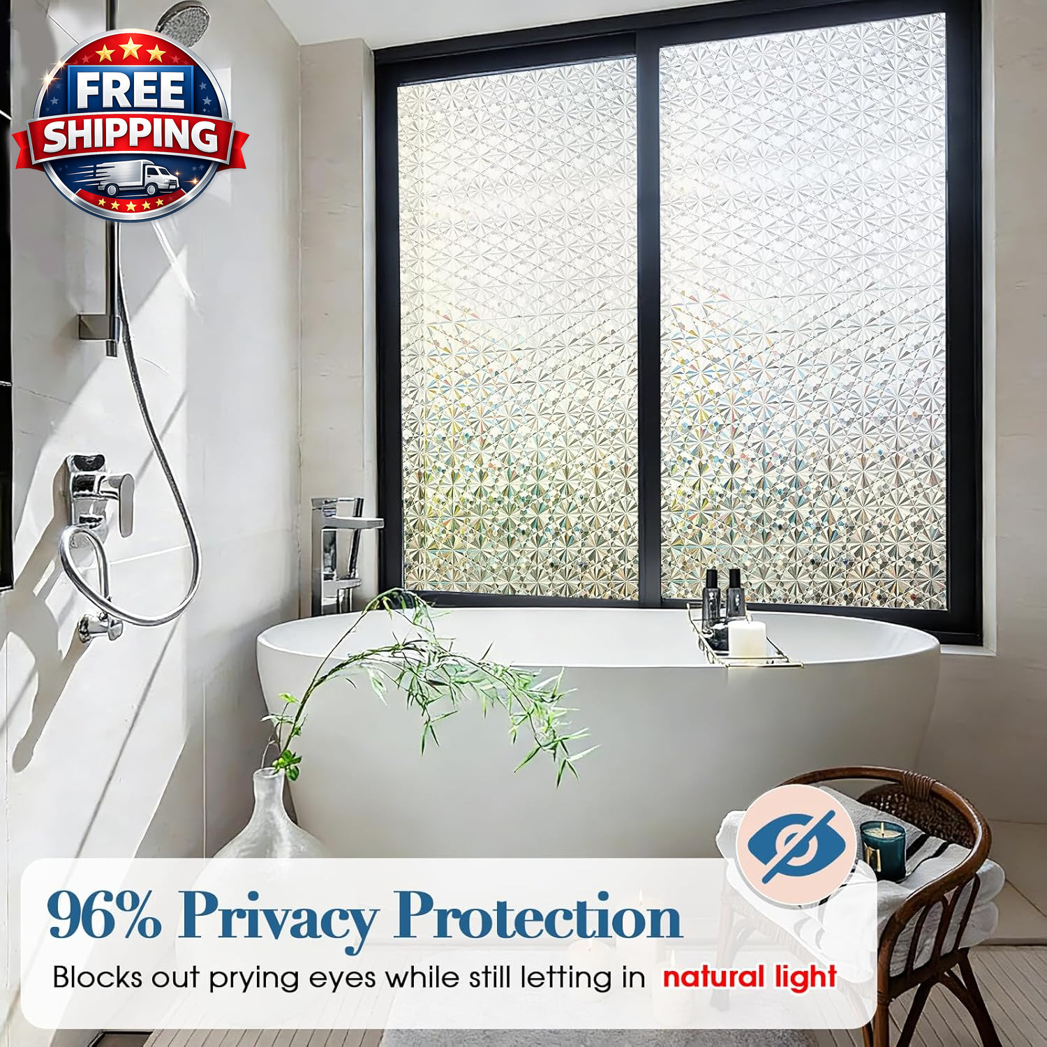 Window Privacy Film Frosted Glass Rainbow Clings: Stained Glass Bathroom Static