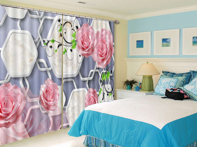 Aromatic Sweet Rose 3D Curtain Blockout Photo Print Curtains Drape Fabric Window