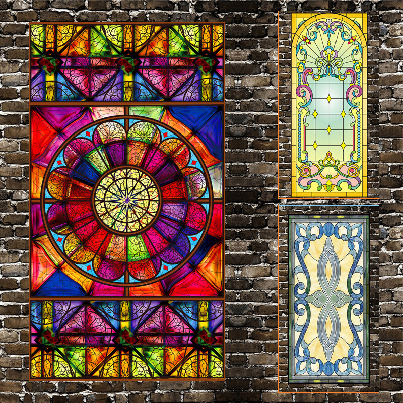 PVC Static Cling Frosted Stained Window 3D Film Glass Sticker Retro Home