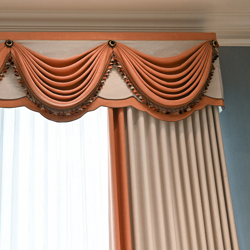 Custom luxury French thick cloth blackout curtain tulle valance drape C1048