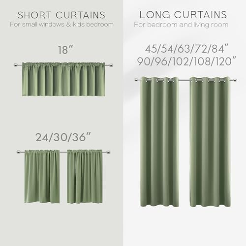 36 Inch Curtains Cafe Length for 34″W x 36″L (Pack of 2) Sage Green