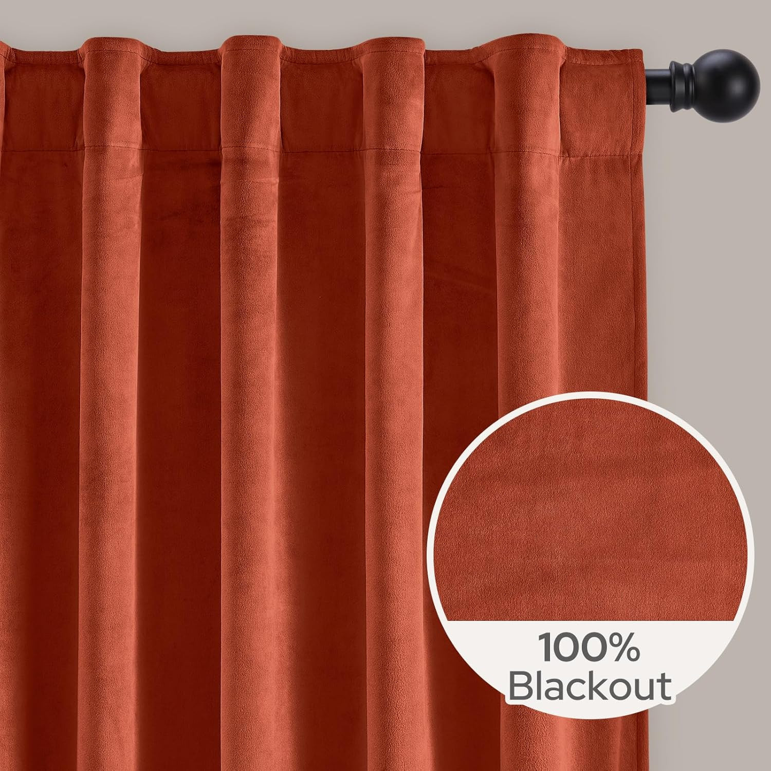 Luxury Burnt Orange Velvet Curtains, 100% Blackout, 52×108 Inch, 2 Panels