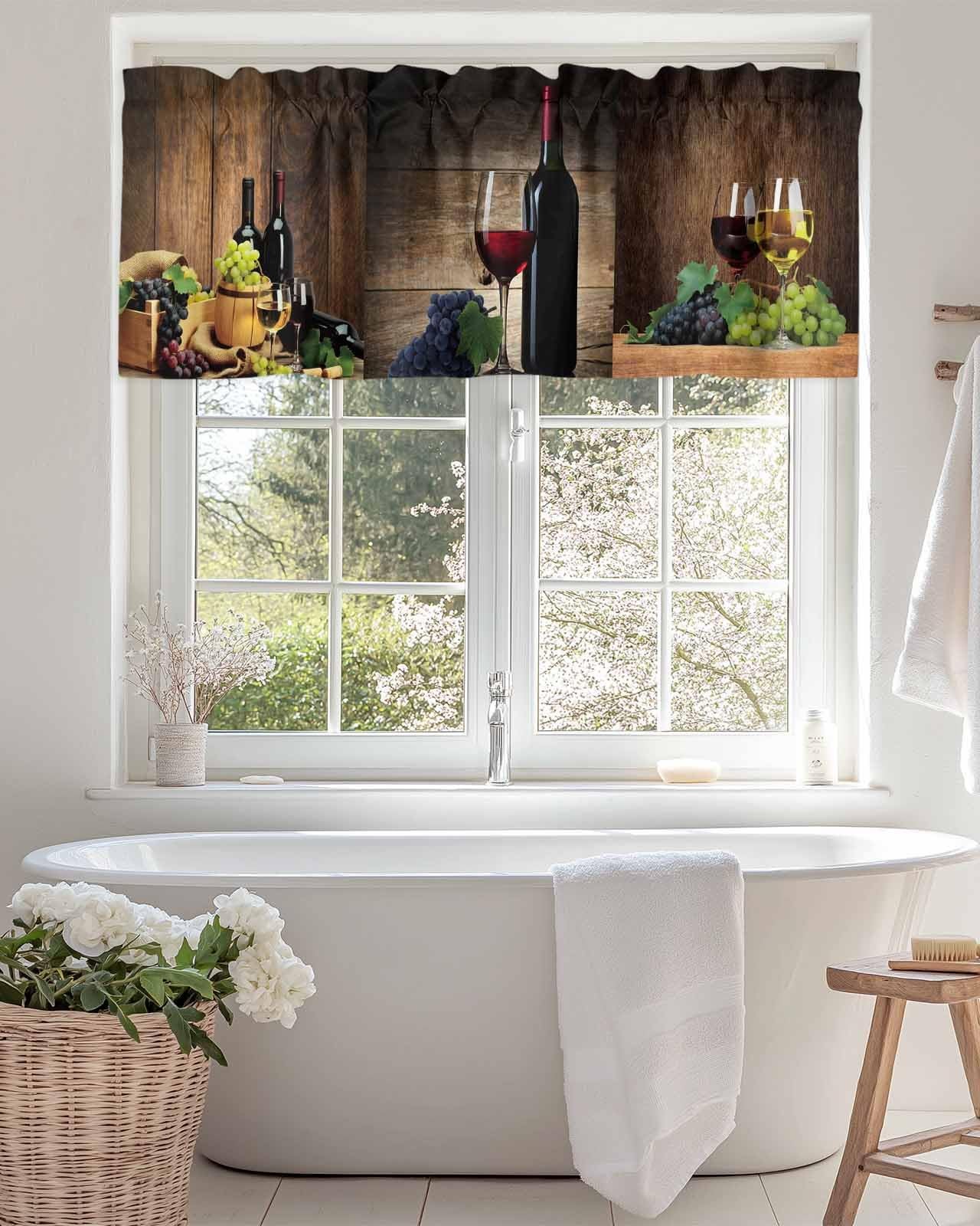 Farm Valance for Windows, Red Wine Grapes Wine Barrel Valances Curtain Rod Po…
