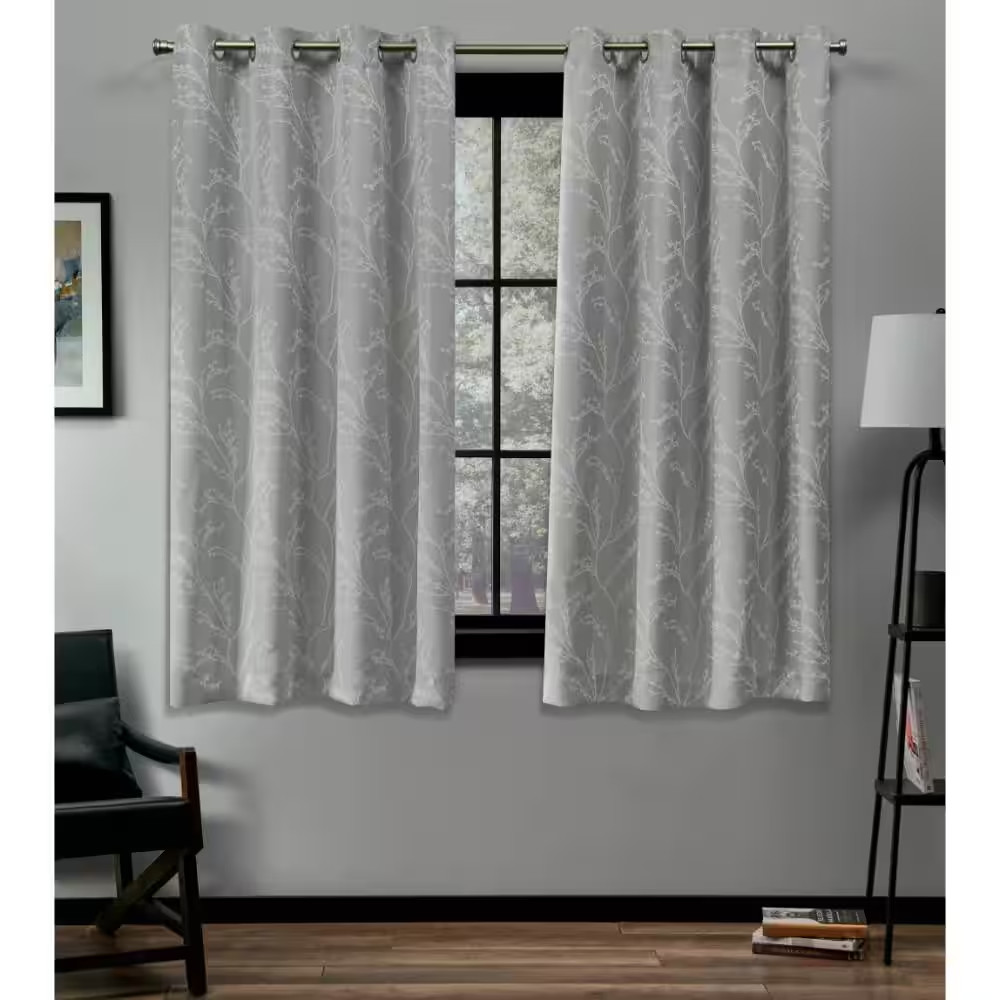 Kilberry Dove Grey Nature Woven Room Darkening Grommet Top Curtain, 52 In. W X 6