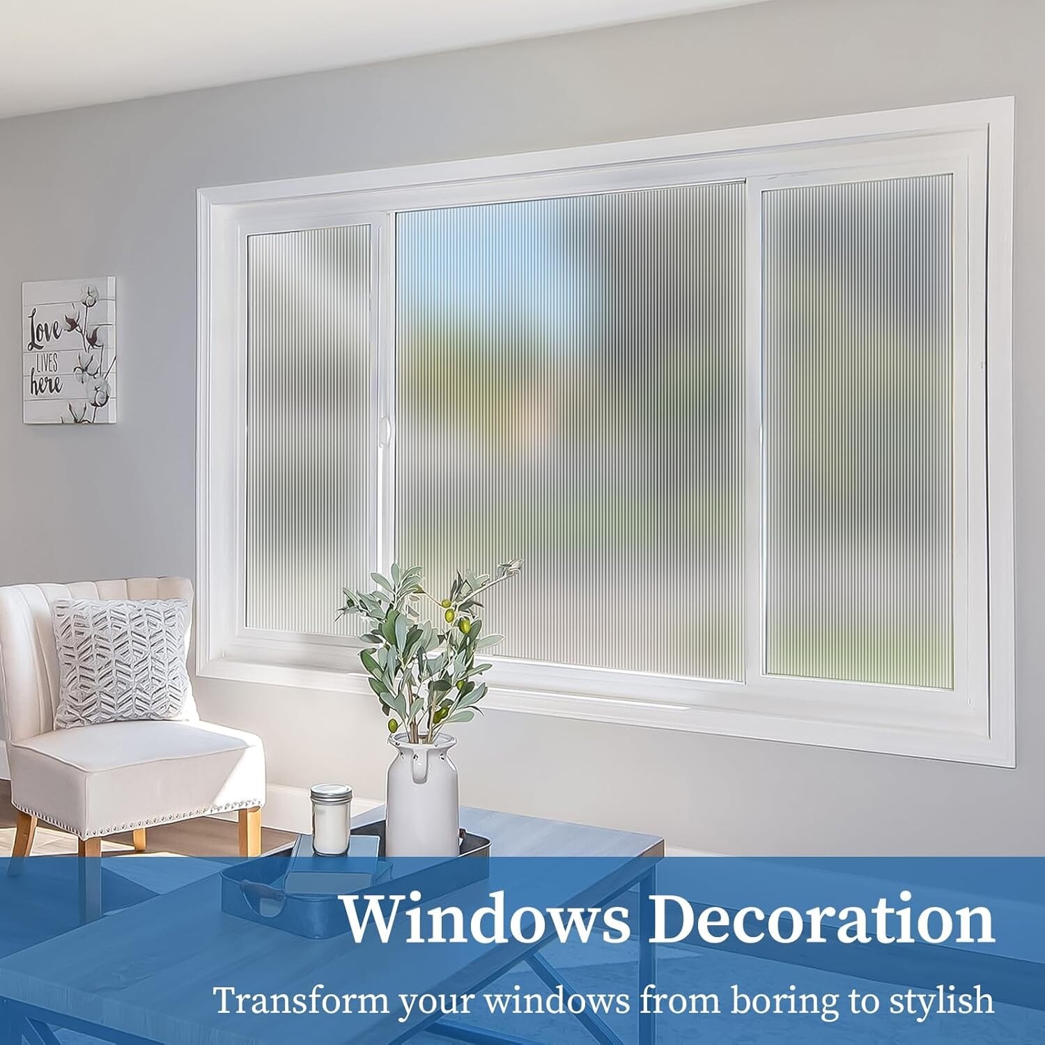 Window Privacy Film, Frosted Reeded Glass Film Decorative Window Decals