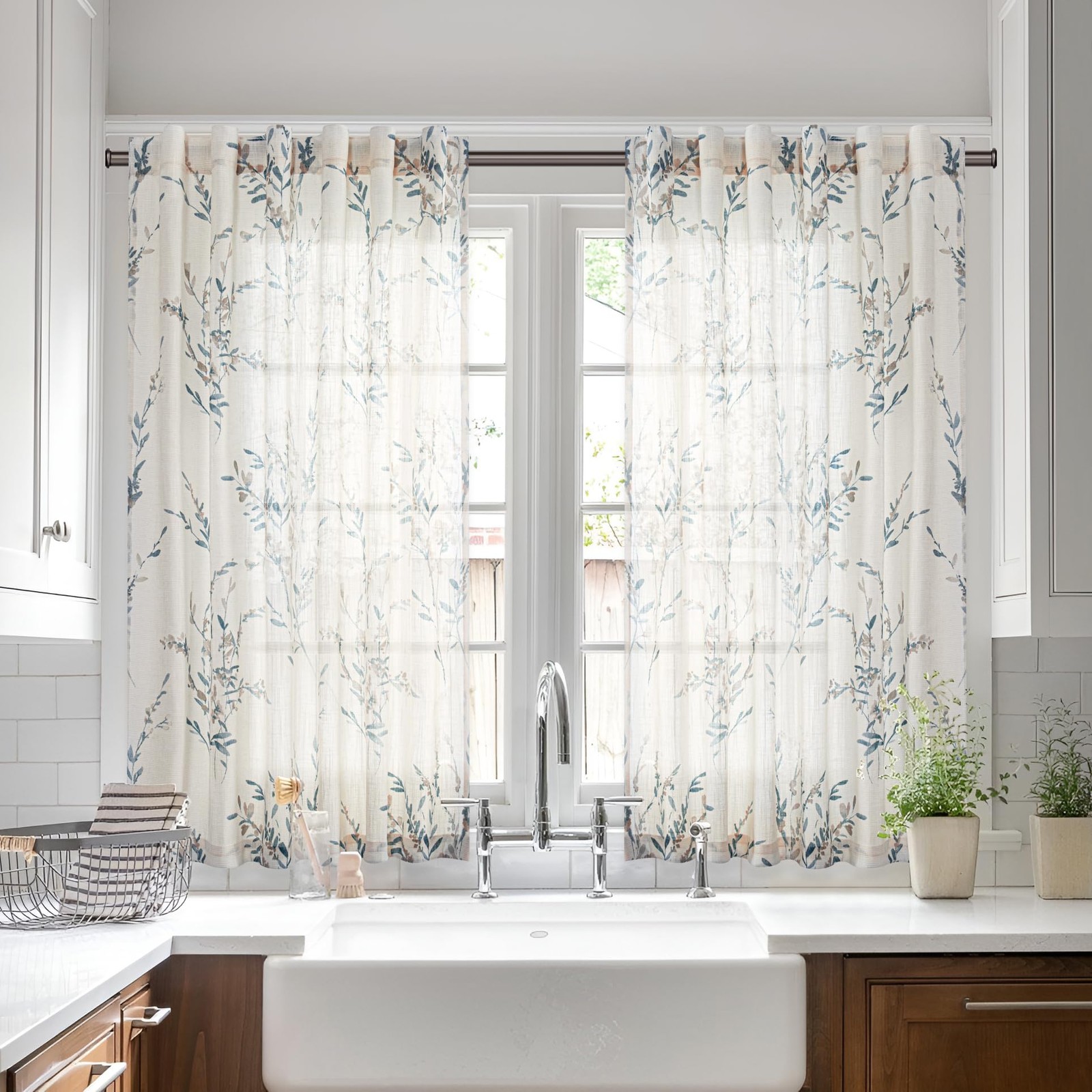 MYSKY HOME Linen Sheer Window Floral Curtains Panels Light Filtering Privacy …