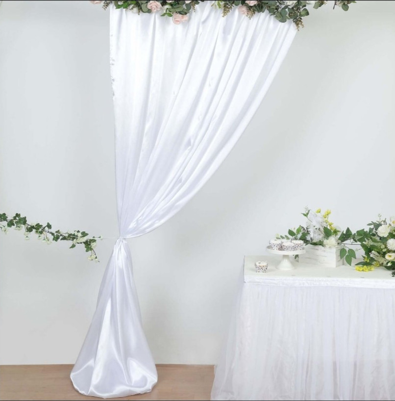 ❤️ WHITE BRIDAL SATIN CURTAIN 10ft DRAPE PANEL BACKDROP 60″ wide x 84″ L