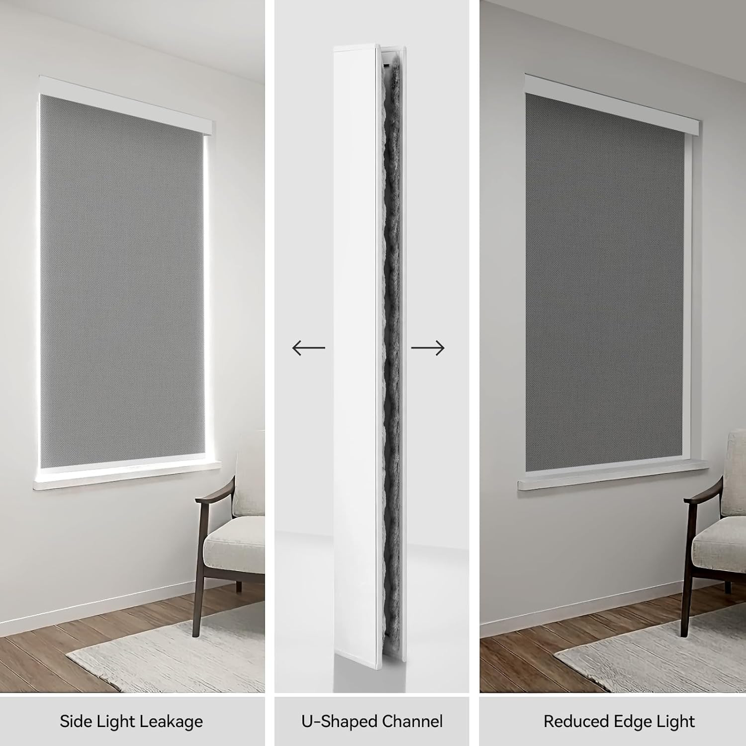U Channel Light Blocking Strips for Roller Blinds – 58″ White, 2 Pcs