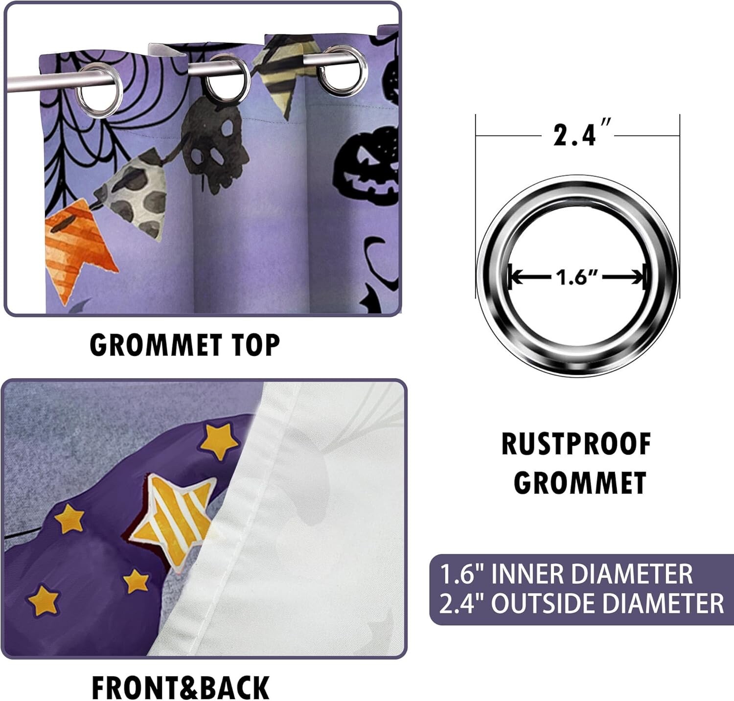Hexagram Halloween Curtains 84 inches Long Purple Gnome Decor, Clean Window Wind