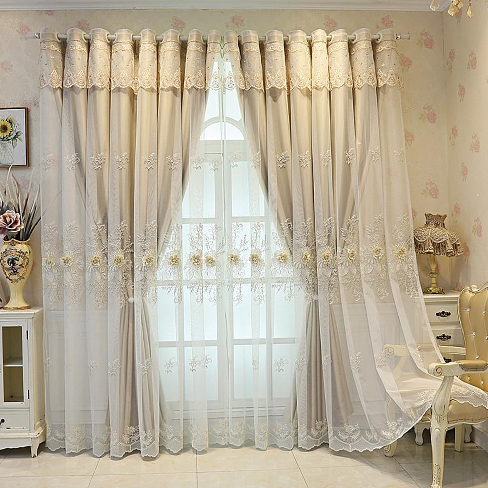 Amidoudou 1 Pair Luxury European Curtains Valance For Living Room Bedroom