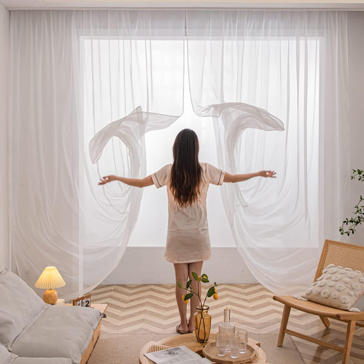 Window White Sheer Curtains 84 Inches Length 2 Panels Voile Light Filtering Shee