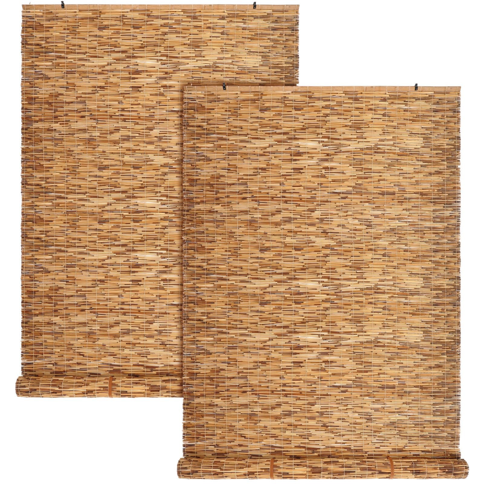 DoubleFill 2 Pcs Bamboo Shades Outdoor Reed Roll Up Blinds 36″ W x 72″ H Blac…