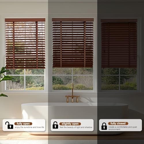 2” Slats Blackout Wood Blinds for Indoor Windows, 34x64inch Dark Walnut