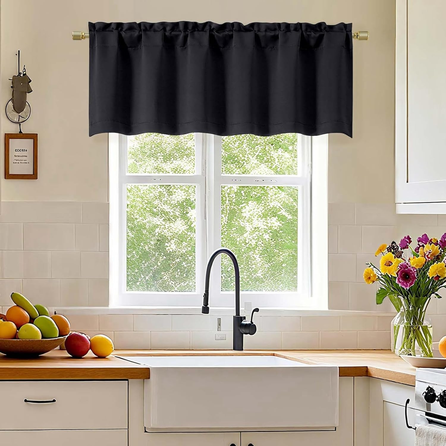 Black Valance for Windows, Short Blackout Curtains for Bathroom/Laundry/Basement