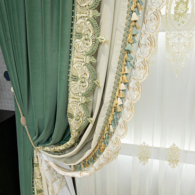 French flangette thick bean green velvet cloth curtain tulle panel drape C1262
