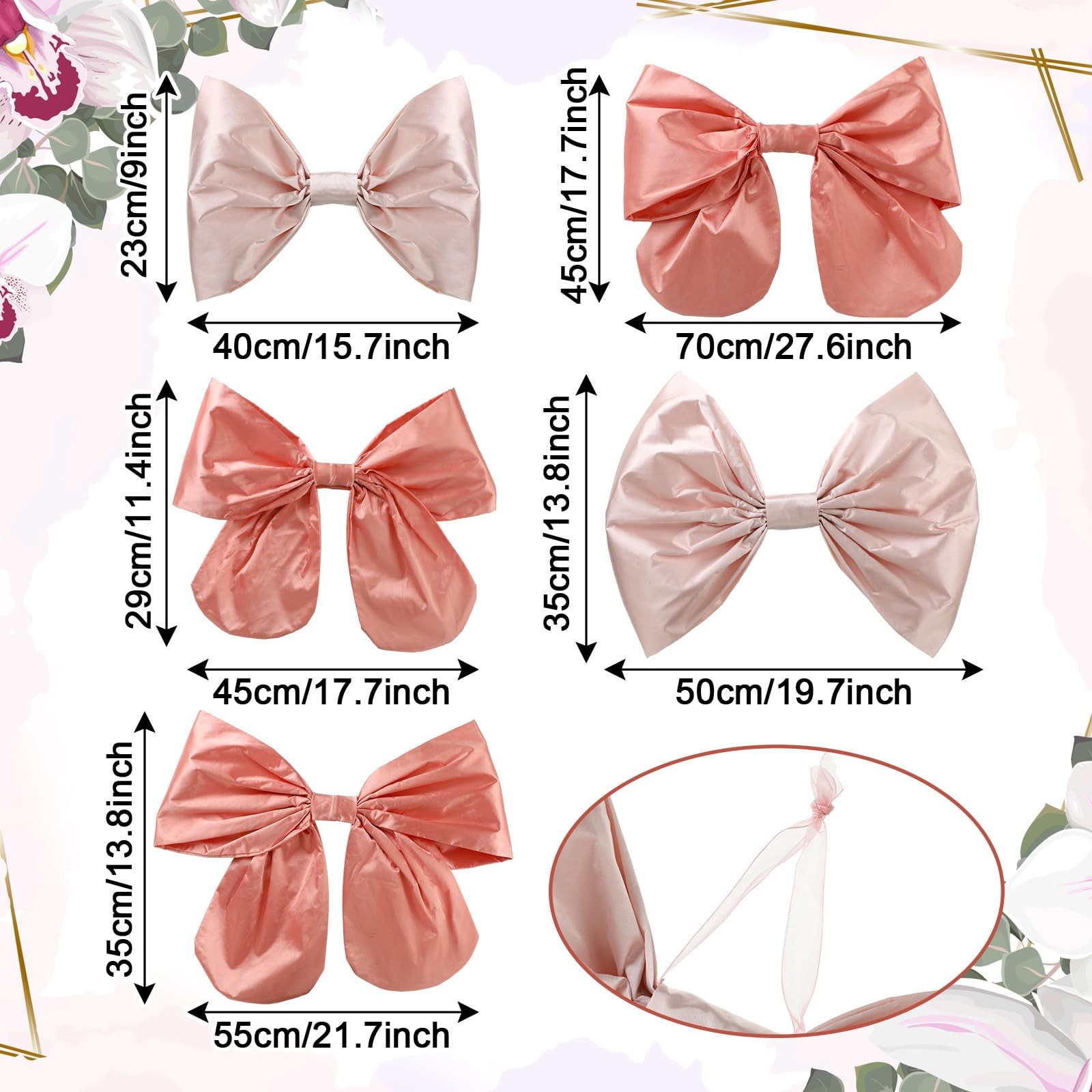 5 Pcs Large Pink Bow Party Decorations 15.7»-27.6» Big Satin Ribbon Bows Ha…