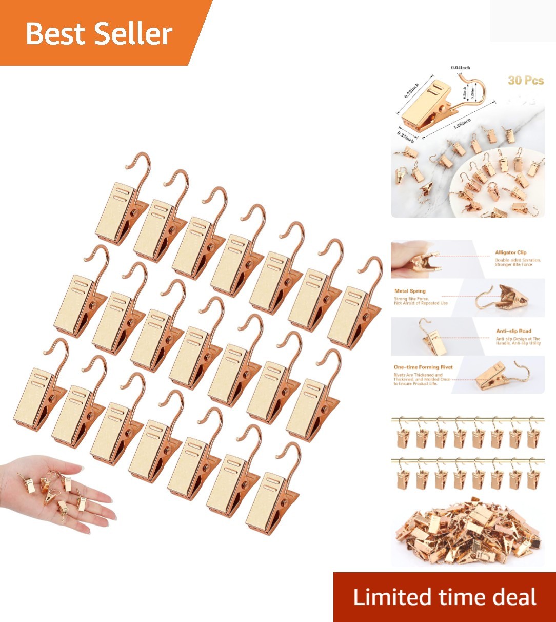 Elegant 30 Pack Gold Metal Clips for Photos, Curtains, and Holiday Displays