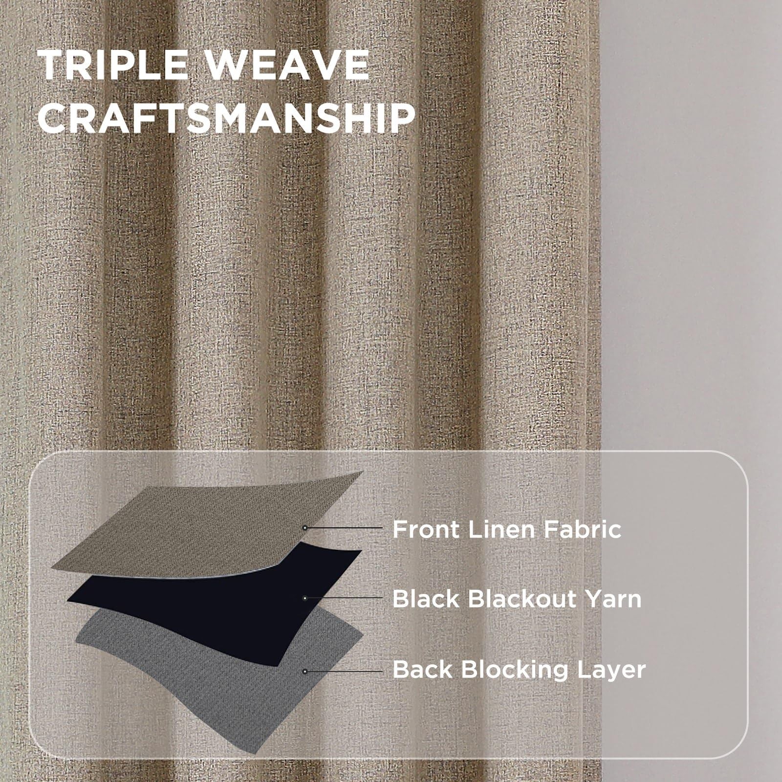 100% Blackout Curtains for Bedroom 84 inches Length 2 Panels Set,Linen Textured