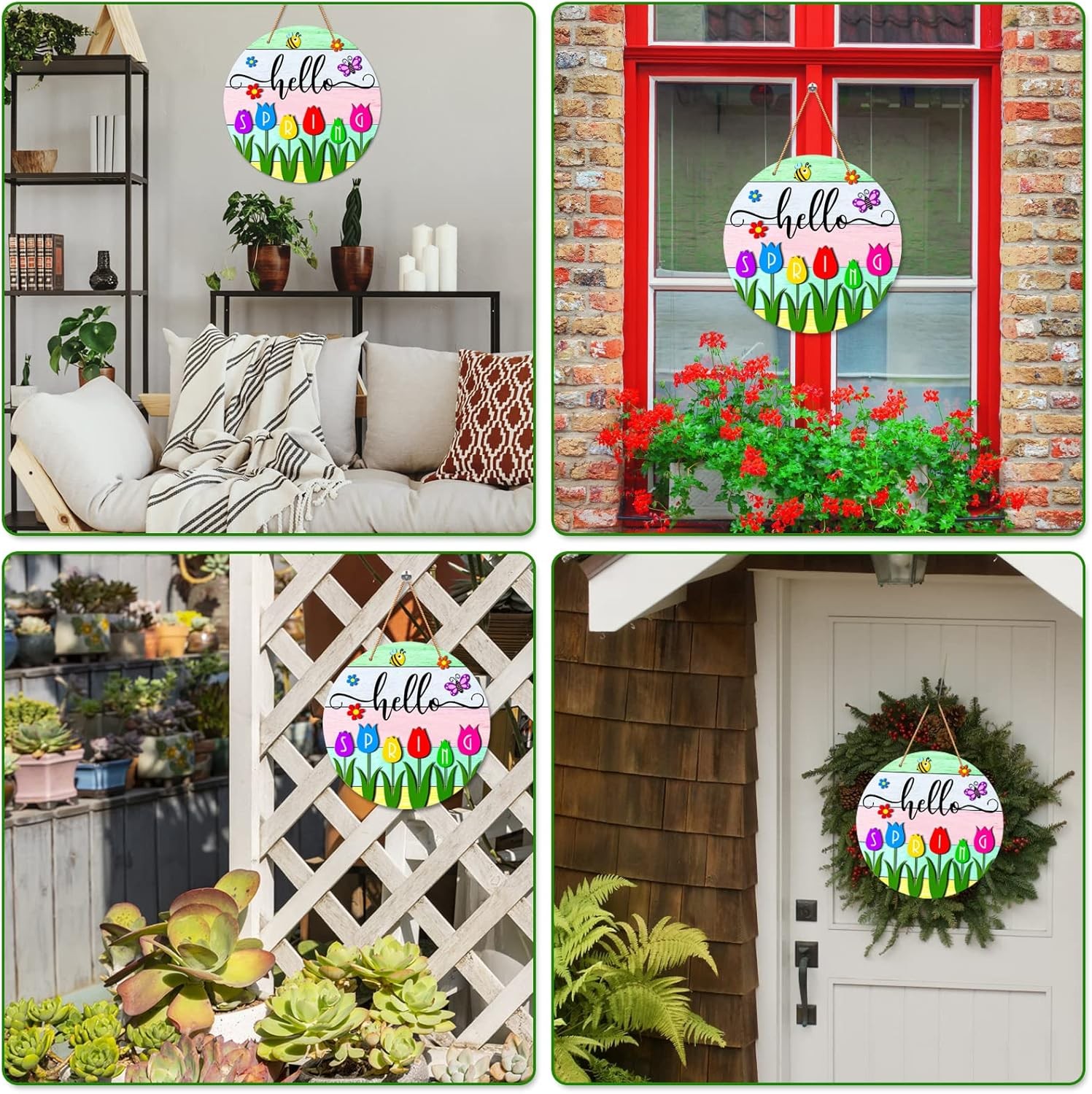Hello Spring Door Decorations Colorful Tulip Flowers Wreath A-spring