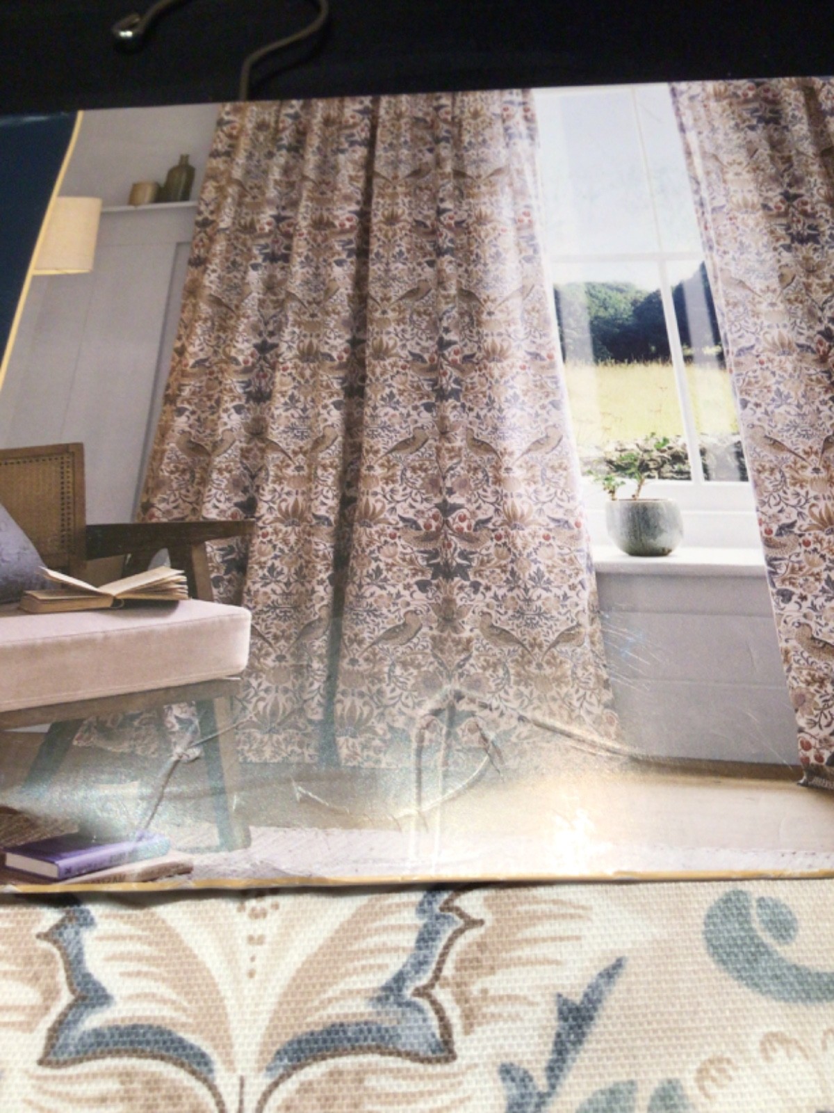 William Morris 2pc BLACKOUT Strawberry Thief Hessian Window Curtains 50×84 Heavy